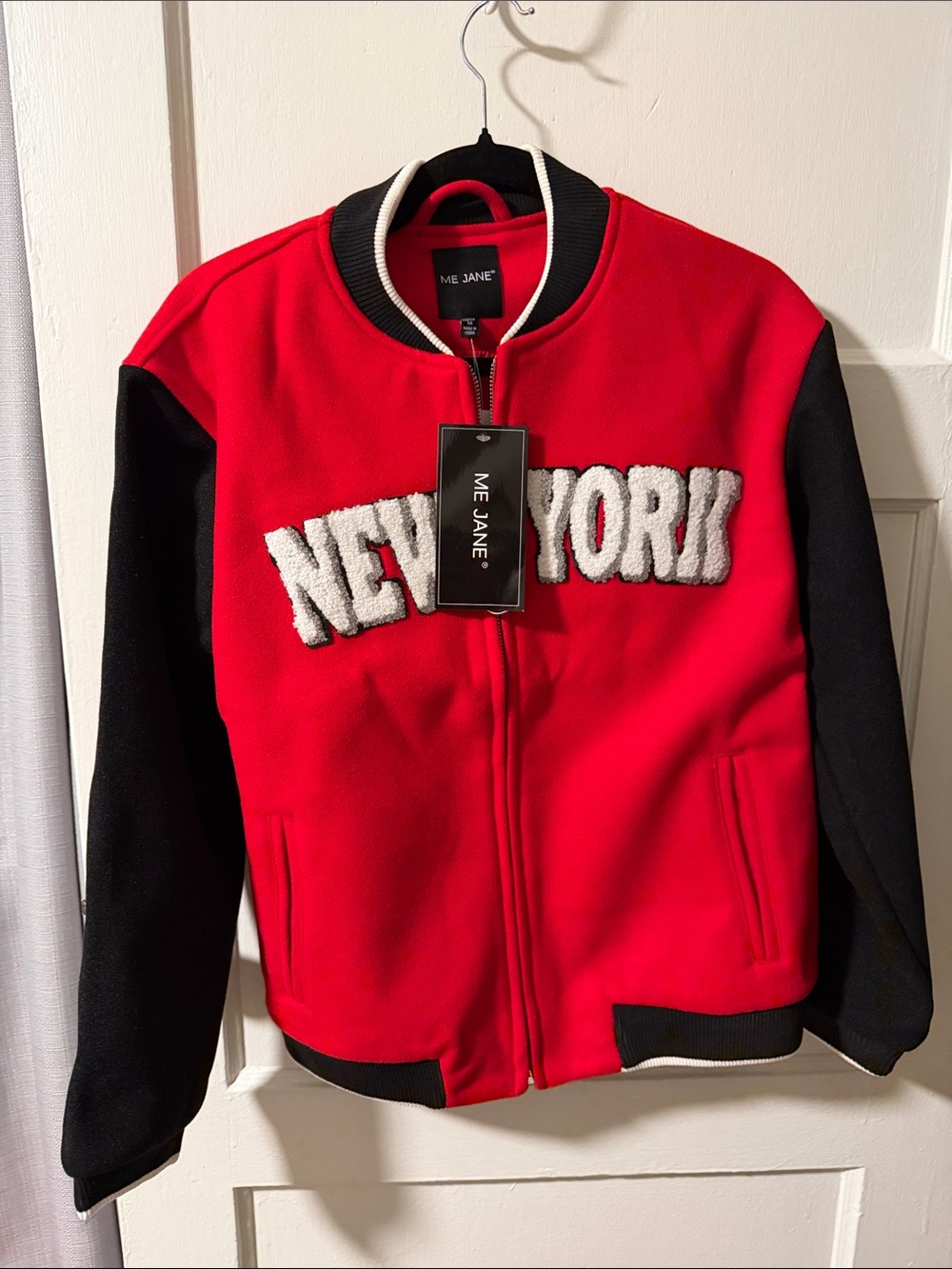Me Jane Red and Black NEW YORK Varsity Bomber Jacket